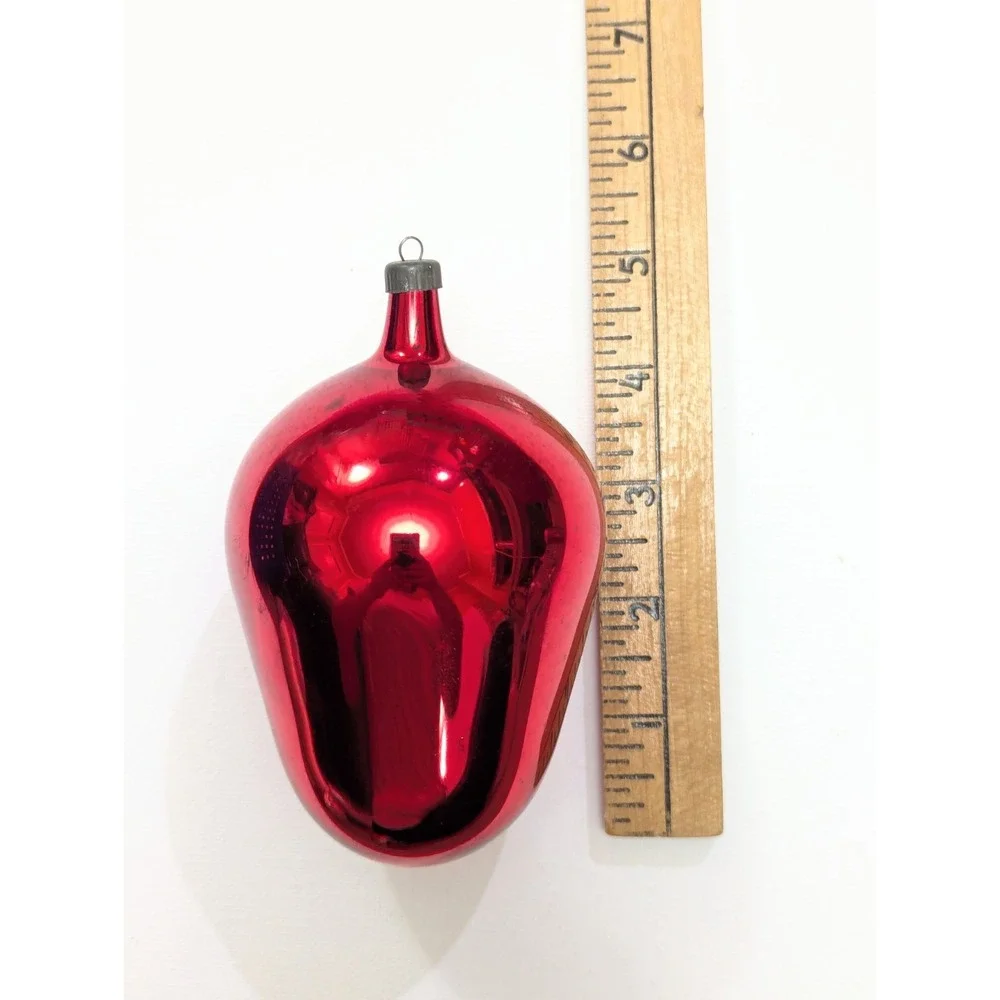Vtg -Made In Italy on Cap- Red Blown Glass Elongated Bullet Drop 5